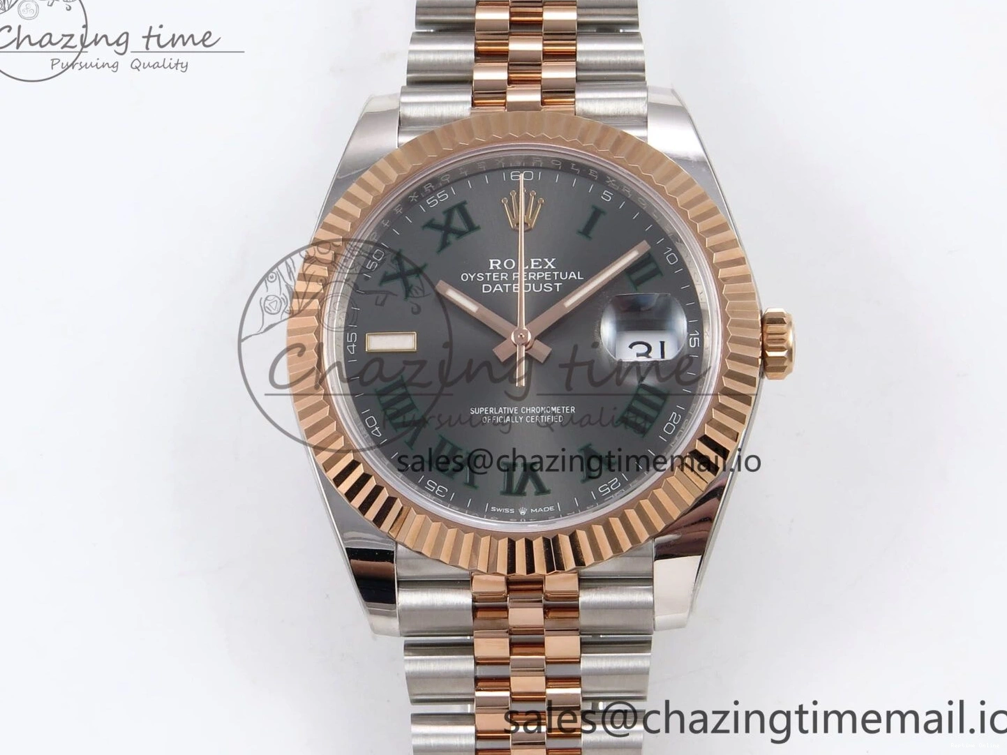 0122 DateJust 41 126331 ARF 1:1 Best Edition 904L Steel Gray Dial Green Roman Marker on SS RG Jubilee Bracelet SH3235（Gain Weight） FastDry 1103